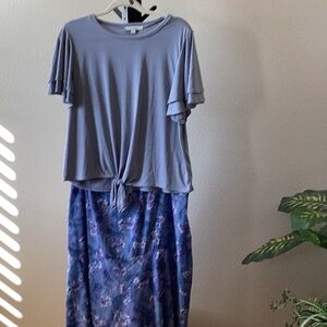 Hippie Rose floral maxi skirt asymmetric hem NWOT tie top set